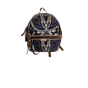 Spartina 449 Chloe‎ Backpack Daufuskie Island Natural Linen Leather Bag Blue